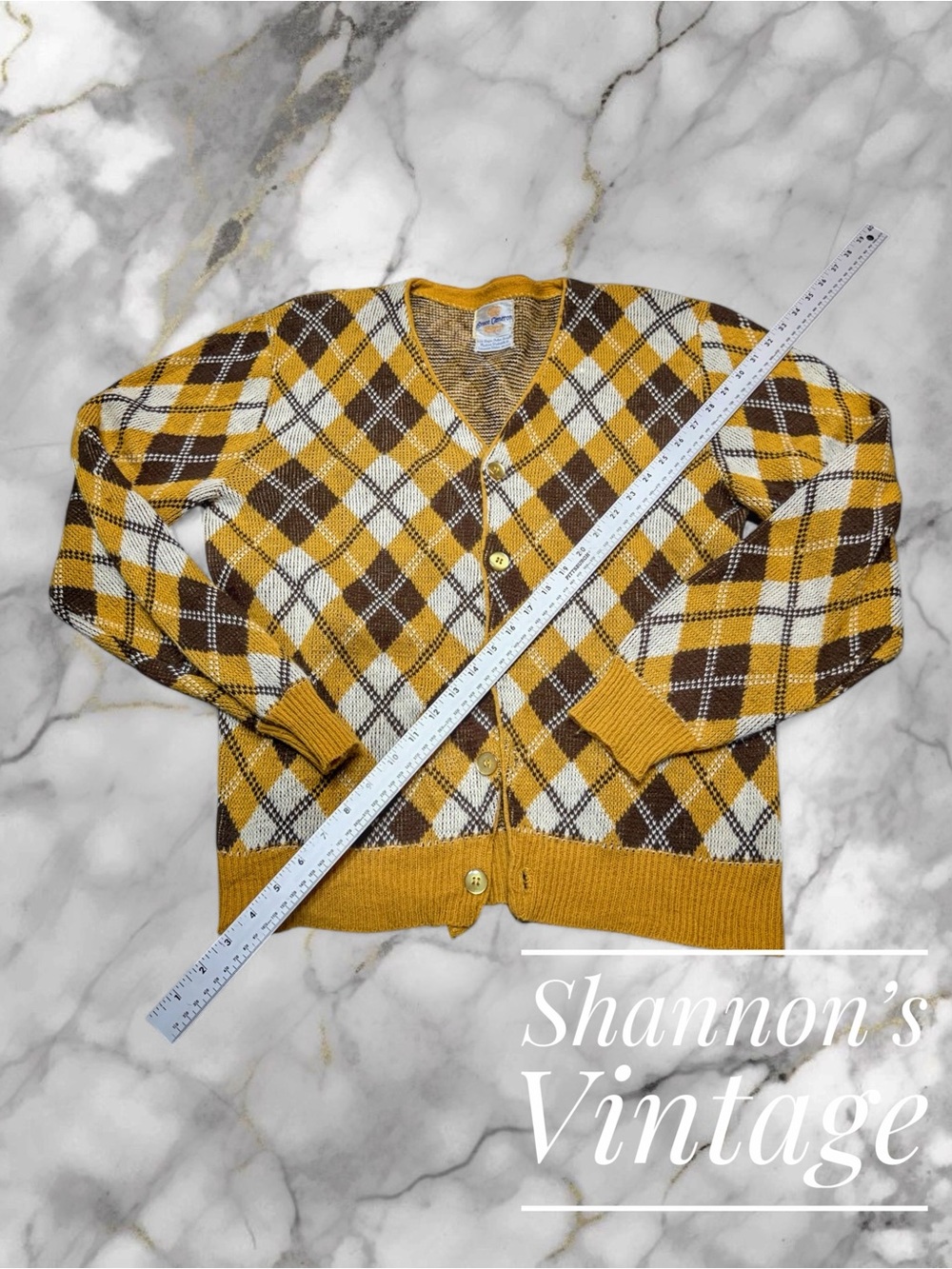 Bruce Cameron VNTG Mid Century MOD made in USA sz Medium Argyle Cardigan A5